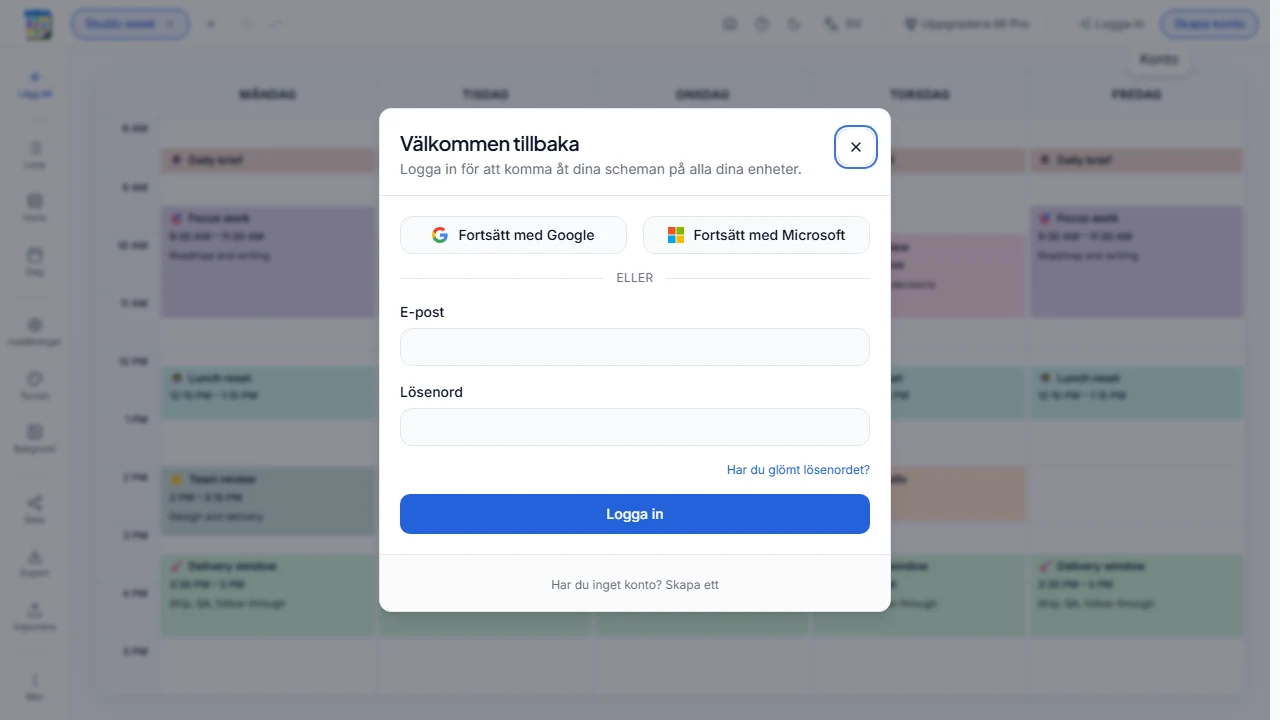 Tom platshållare för inloggningssidan med e-post, Google, Microsoft och återställning av lösenord